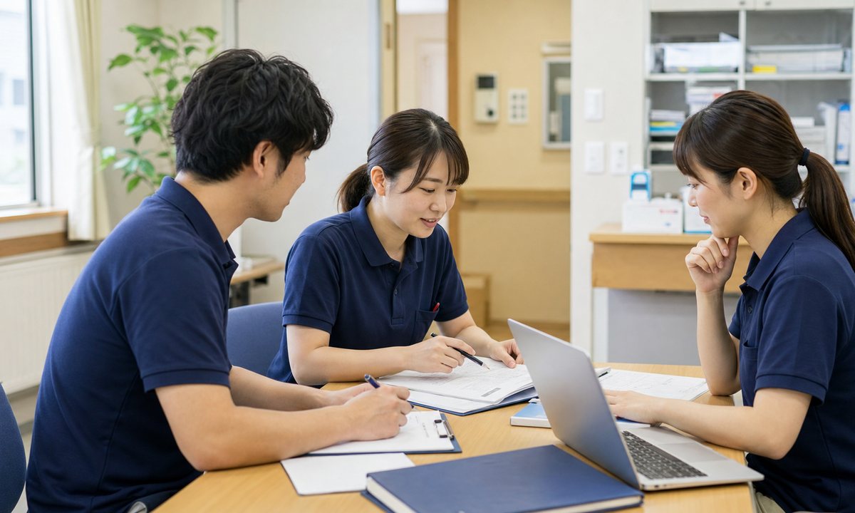 介護スタッフが打ち合わせをしている様子